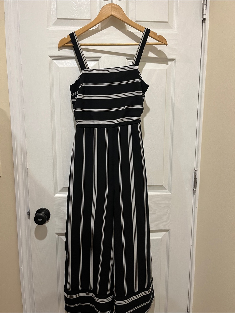 Japna Black and White Striped Square-Neck Jumpsuit